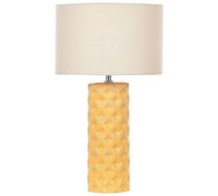 Beliani Lampe à Poser en Céramique avec Abat-jour Tambour Beige Base Motif Jaune Balonne