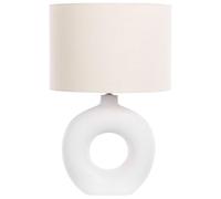 Beliani Lampe à Poser en Céramique Blanche Base Anneau Lumière Ambiante Abat-Jour Lin Venta