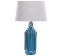 Beliani Lampe à Poser en Céramique Bleue Base Côtelée Lumière Ambiante Abat-Jour Lin Abava