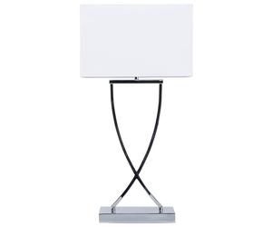 Beliani Lampe à Poser en Métal Chromé Abat-Jour Rectangulaire Blanc en Polycoton Yasuni