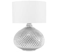 Beliani Lampe à Poser Lampe de Table Déco Argentée et Blanche avec Pied Rond en Verre et Abat-jour Classique E14 Max 40W Éclairage de Salon Glamour