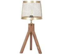 Beliani Lampe à Poser Traditionnelle en Bois de Manguier Fait Main Abat-Jour en Laiton Beki