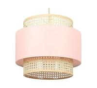 Beliani Lampe à Suspension Lumière Douce Abat-Jour en Coton Rotin Naturel et Rose Yumuri
