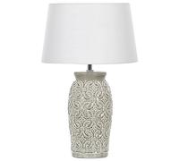 Lampe de Chevet en Céramique avec Abat-jour Empire Blanc Motif Géométrique Gris