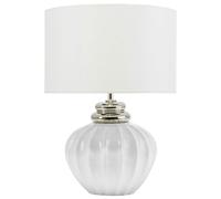 Beliani Lampe de Table à Poser en Céramique Blanche et Argentée et Abat-jour en Toile de Lin E27 Max. 60W Lumière Tamisée pour Salon Classique