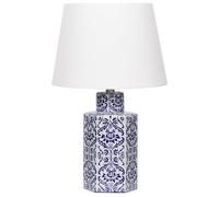 Beliani Lampe de Table à Poser en Porcelaine Blanc et Bleu Peint à la Main 46 cm Marcelin