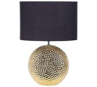 Beliani Lampe de Table avec Pied Doré en Céramique Forme Boule et Abat-Jour Noir en Polyester Nasva