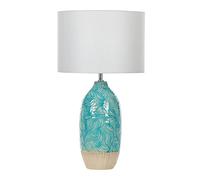 Beliani Lampe de table Base en Céramique Ornée Tissu Blanc Abat-jour Turquoise Ataba
