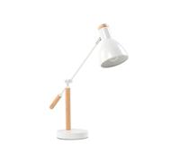 Beliani Lampe de Table ou Bureau Blanche en Bois et Métal Bras et Abat-Jour Réglables E27 Max 25W Éclairage Design pour Chambre Scandinave