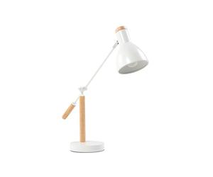 Beliani Lampe de Table ou Bureau Blanche en Bois et Métal Bras et Abat-Jour Réglables E27 Max 25W Éclairage Design pour Chambre Scandinave