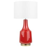 Beliani Lampe de Table ou Chevet avec Abat-jour en Tissu Beige et Socle en Céramique Rouge E27 Max 60W pour Chambre ou Salon Moderne et Contemporain