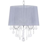 Beliani Lampe Suspension Lustre Glamour en Tissu Gris avec Cristaux Décoratifs E14 40W Solution Éclairage de Style pour Salon Tendance