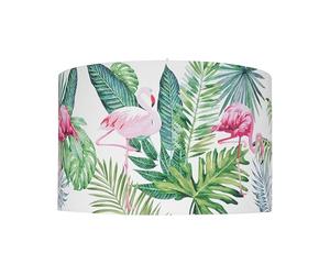 Beliani Lampe Suspension Motif Flamant et Palmier Blanc Vert et Rose en Tissu Haut de Gamme E27 40W Design Tendance pour Chambre ou Salon Moderne