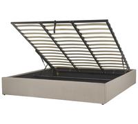 Lit Double en Tissu Beige 180 x 200 cm avec Coffre de Rangement de Style Minimaliste pour Chambre Moderne ou Contemporaine