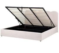 Beliani Lit avec Rangement en Tissu 180 x 200 cm Relevable avec Tête de Lit Sommier à Lattes Beige Clair Nanterre