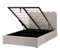 Beliani Lit avec Rangement en Tissu Chenille 120 x 200 cm Relevable avec Tête de Lit Sommier à Lattes Taupe Nanterre