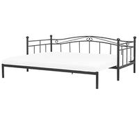 Beliani Lit Banquette Extensible en Métal Noir 90/180 x 200 cm Elégant et Romantique pour Chambre Moderne ou Contemporaine