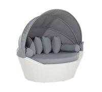 Beliani Lit de Jardin en Rotin Blanc et Coussins Gris Pare-Soleil Intégré Confortable Pratique et Élégant pour Extérieur au Design Moderne