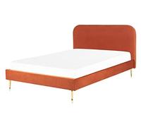 Beliani Lit Double 140 x 200 cm en Velours Orange Rembourrage Supérieur Pieds Dorés Flayat