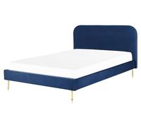 Beliani Lit Double 160 x 200 cm en Velours Bleu Marine Rembourrage Doux Pieds Dorés Flayat
