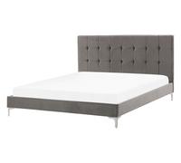 Beliani - Lit Double - Ambert - 140 x 200 cm, en Velours, Gris, Pieds Argentés