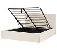 Lit Double Beige en Polyester et Bois de Pin Coffre sous Sommier 160x200 cm Mois
