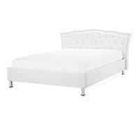 Beliani - Lit double chesterfield en similicuir 160 x 200 cm blanc METZ