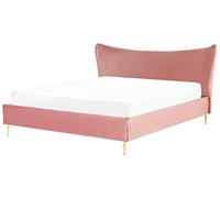 Beliani Lit Double en Velours Rose 180 x 200 cm Tête de Lit Concave Pieds Dorés Chaleix