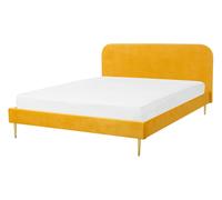 Beliani - Lit Double - Flayat - 140 x 200 cm en Velours, Jaune
