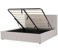 Beliani Lit Double Gris Clair en Tissu et Bois de Pin Coffre sous Sommier 180x200 cm Moissac