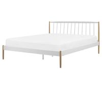 Beliani - Lit Double - Maurs - 160 x 200 cm, en Métal et en Bois, Blanc et Marro