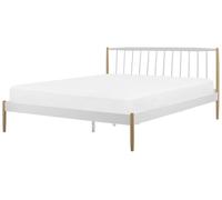 Beliani - Lit Double - Maurs - 180 x 200 cm, en Métal et en Bois, Blanc et Bois