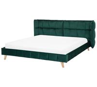 Lit Double en Velours Vert 180 x 200 cm Confortable avec Haute Tête de Lit Rembourrée pour Chambre au Style Glamour ou Traditionnel Beliani