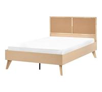 Beliani Lit Double Sommier à Lattes 120 x 200 cm Tête de Lit en Polyrotin Pieds Bois d'Hévéa Marron Clair Monpazier