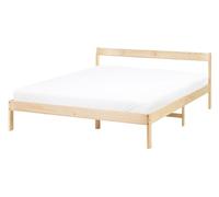 Beliani Lit Minimaliste Scandinave en Bois de Pin 140 x 200 cm avec Tête de Lit Marron Clair Madone