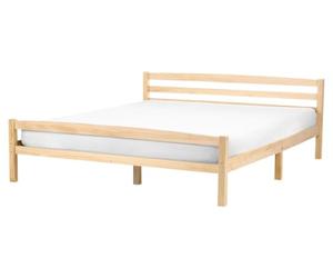 Beliani Lit Minimaliste Scandinave en Bois de Pin 160 x 200 cm avec Tête de Lit Marron Clair Echallon