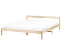 Beliani Lit Minimaliste Scandinave en Bois de Pin 180 x 200 cm avec Tête de Lit Marron Clair Madone