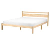 Beliani Lit Minimaliste Scandinave en Pin 160 x 200 cm avec Tête de Lit Marron Clair Mercurer