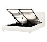 Beliani Lit Ottoman Double Minimaliste avec Rangement en Tissu 140 x 200 cm Blanc Cassé Blagnac
