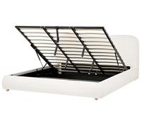 Beliani Lit Ottoman Double Minimaliste avec Rangement en Tissu 180 x 200 cm Blanc Cassé Blagnac