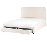 Beliani Lit Scandinave en Bouclé 180 x 200 cm Tête de Lit Rembourré avec 2 Tiroirs et Sommier à Lattes Blanc Cassé Sardent