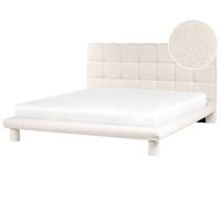 Beliani Lit Scandinave en Bouclé 180 x 200 cm Tête de Lit Rembourré Blanc Cassé Cressat