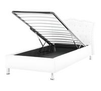 Lit avec Rangement 90 x 200 cm en Cuir PU Blanc Tête de Lit à Clous Décoratif Me