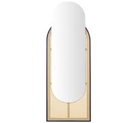 Beliani Long Miroir Mural Moderne en Rotin Clair 53 x 143 cm Forme Ovale Bords en Métal Noir Nevers