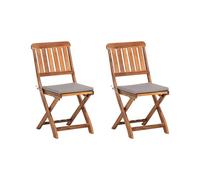 Beliani Lot 2 Chaises de Jardin en Bois d'Acacia Naturel et Durable avec Coussins Gris Assortis pour Terrasse Rustique et Traditionnelle