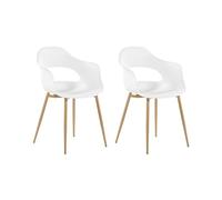 Beliani Lot 2 Chaises Scandinaves Assise en Plastique Blanc et Pieds Effet Bois Design Tendance pour Salle à Manger au Style Nordique et Minimaliste