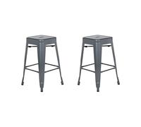 Beliani Lot 2 Chaises Tabourets de Bar Industriels en Acier Gris 60 cm Empilables et Pratiques pour Cuisine ou Salle à Manger au Design Moderne