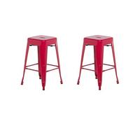 Beliani Lot 2 Chaises Tabourets de Bar Industriels en Acier Rouge 60 cm Empilables et Pratiques pour Cuisine ou Salle à Manger au Design Moderne