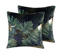 Beliani Lot 2 Coussins Décoratifs Vert Foncé 45 x 45 cm avec Motif Tropical et Léopard Doré pour Salon ou Chambre au Style Moderne ou Glamour