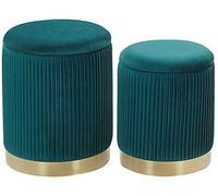 Beliani Lot 2 Poufs Coffres de Rangement en Velours Bleu Vert avec Base en Acier Doré Parfaits pour Chambre ou Salon au Design Glamour et Chic
